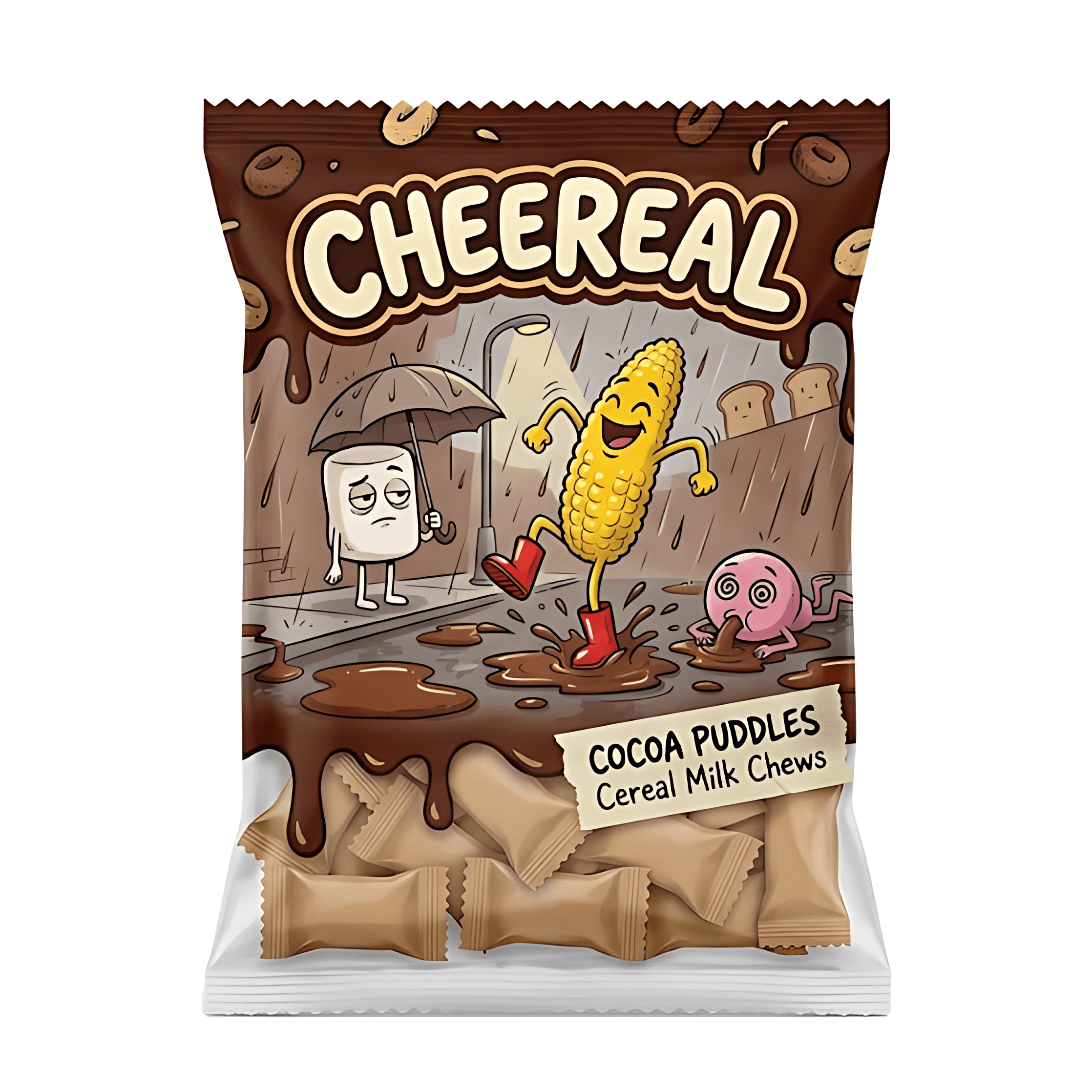 A bag of Cocoa Puddles cereal milk chews